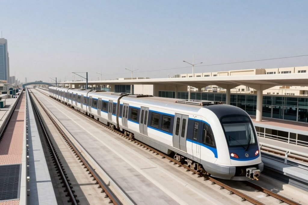 New Dubai metro line extension with modern trains New Dubai metro line extension with modern trains