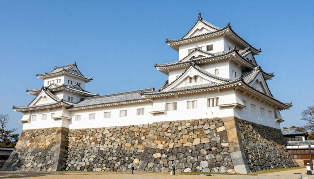 Nijo Castle exterior with traditional Japanese castle architecture and stone foundations Nijo Castle exterior with traditional Japanese castle architecture and stone foundations