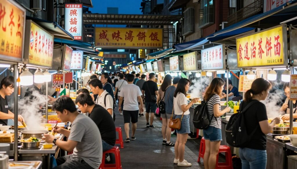 Ningxia Night Market entrance with food stalls and crowds