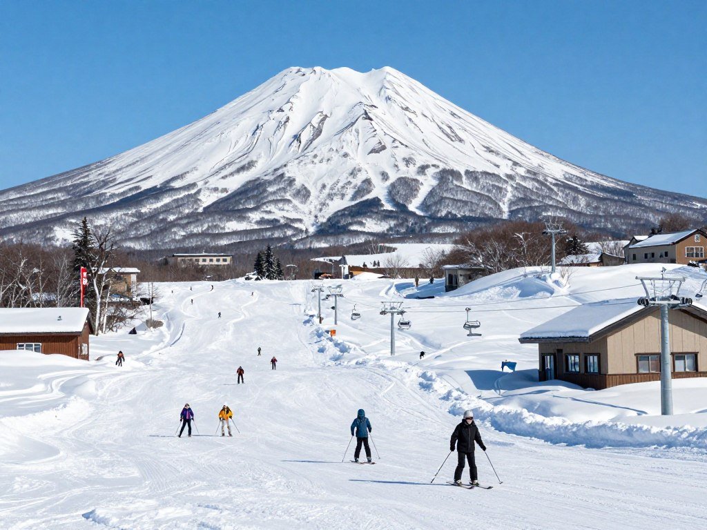 Niseko ski resort slopes with Mount Yotei view