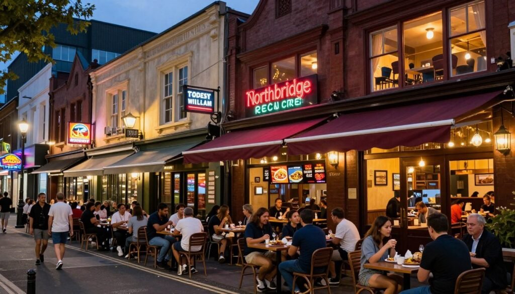 Northbridge dining street scene with multicultural restaurants lit up at night