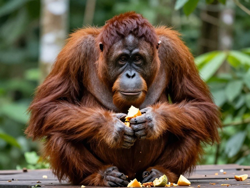 Orangutan at feeding platform Semenggoh