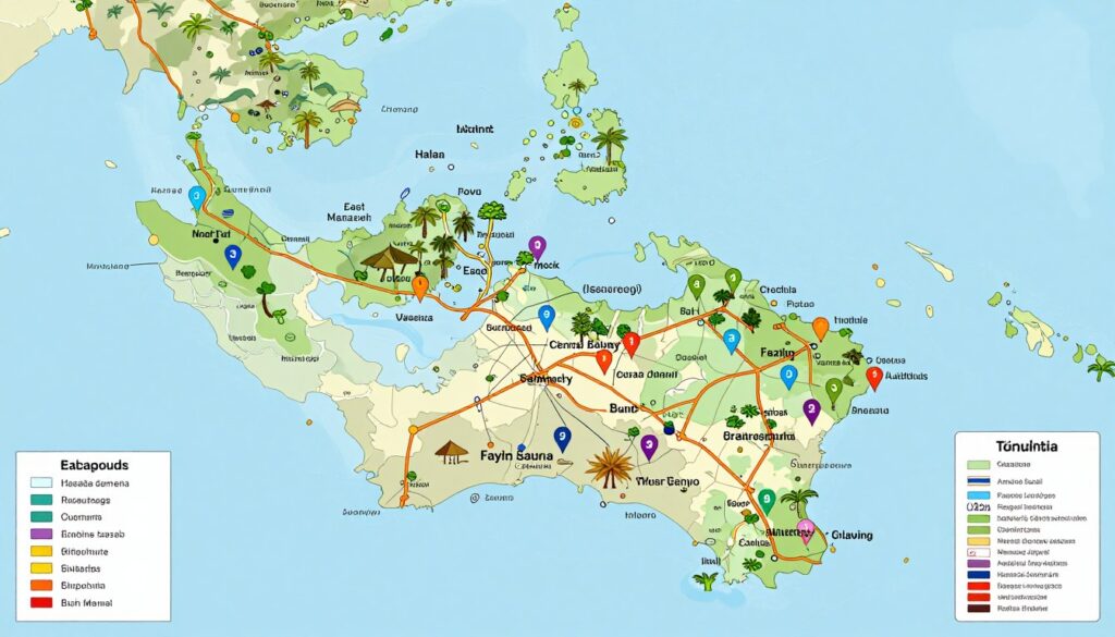 Overview map of Bali showing all hidden gem locations marked