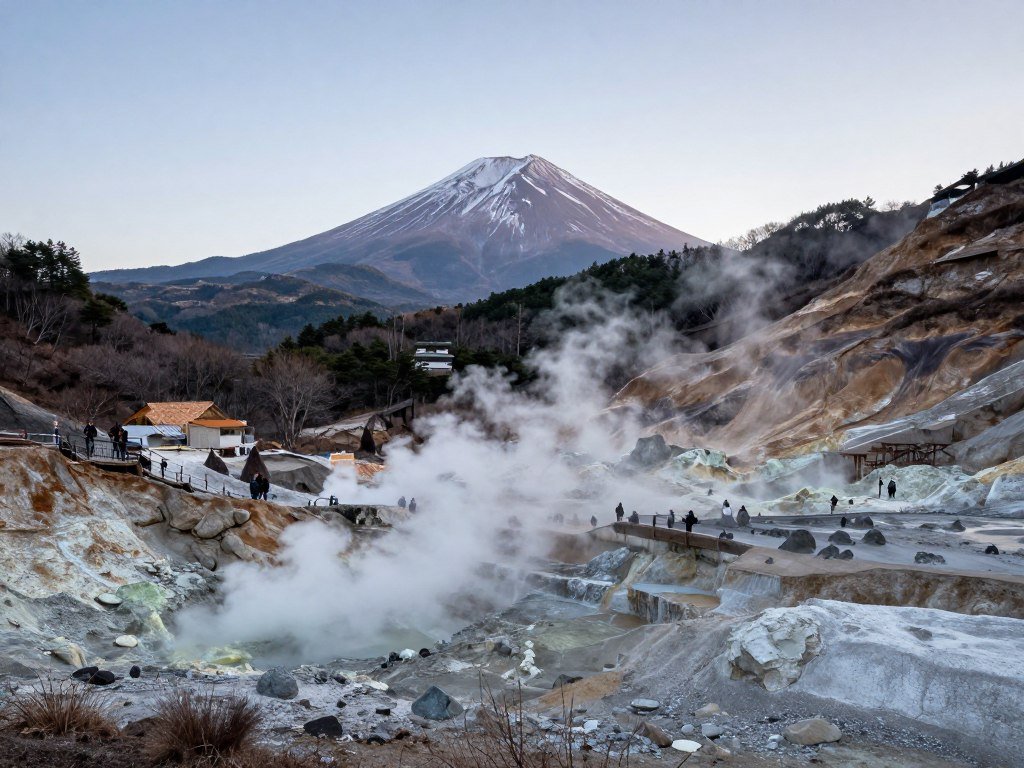 Owakudani volcanic valley with steam vents