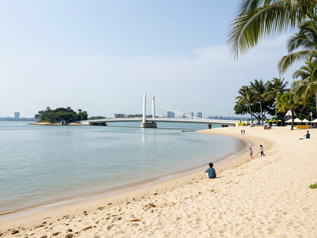 Palawan Beach Sentosa with suspension bridge to islet Palawan Beach Sentosa with suspension bridge to islet