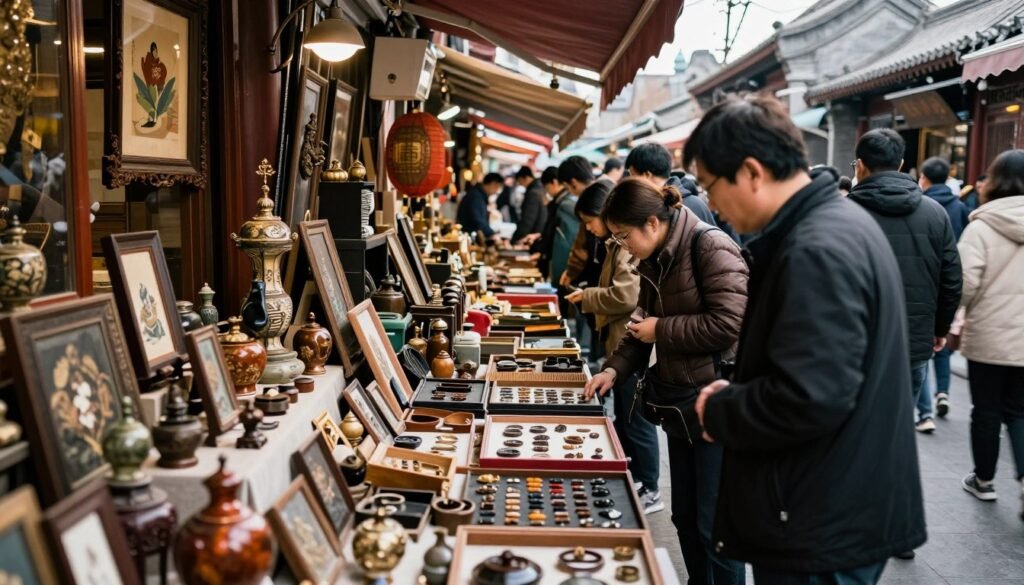 Panjiayuan Market crowded with antique vendors and shoppers Panjiayuan Market crowded with antique vendors and shoppers