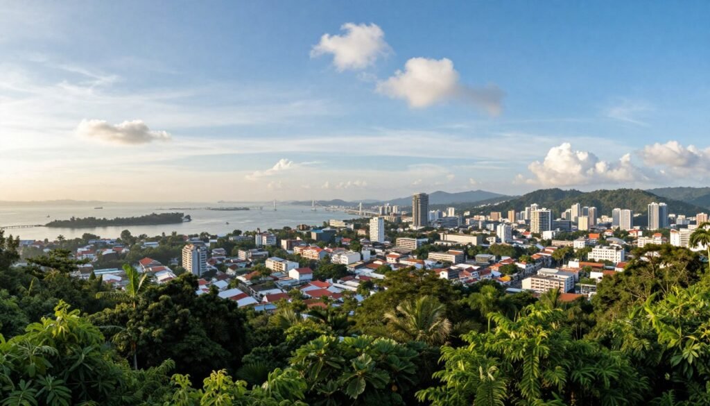 Panoramic view from Penang Hill summit overlooking George Town and mainland