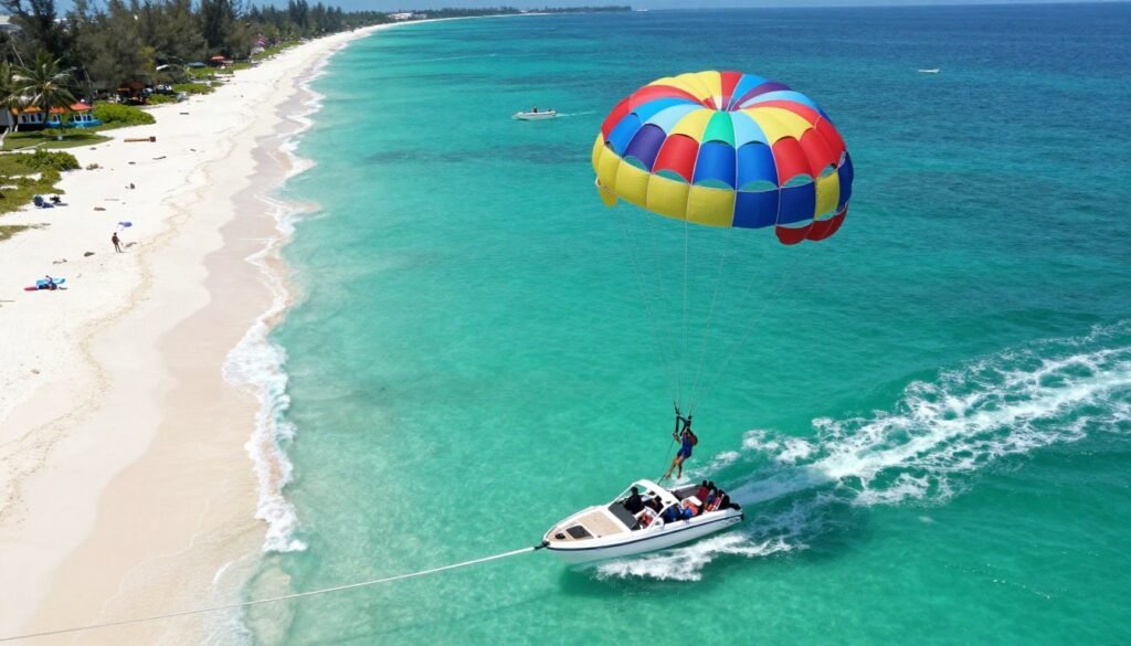 Parasailing over Boracay with aerial beach view