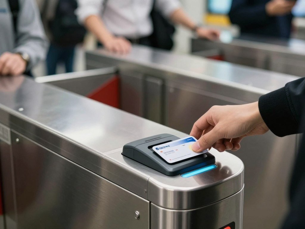 Passengers using EasyCard to enter MRT turnstile Passengers using EasyCard to enter MRT turnstile