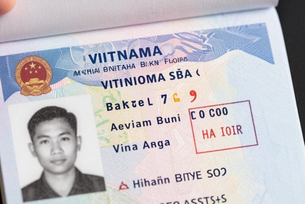 Passport with Vietnam visa stamp
