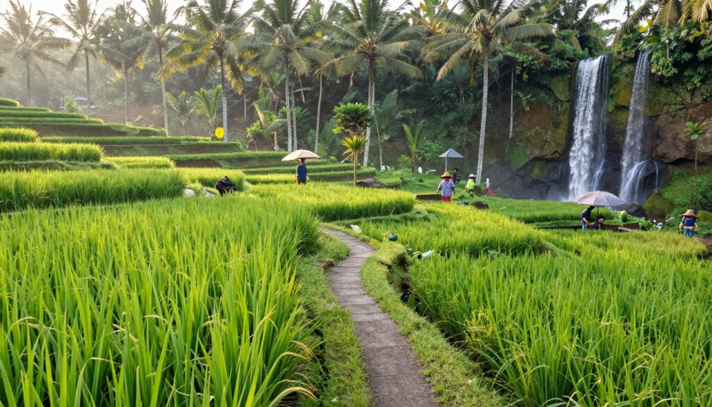 Path through rice fields to Tibumana waterfall