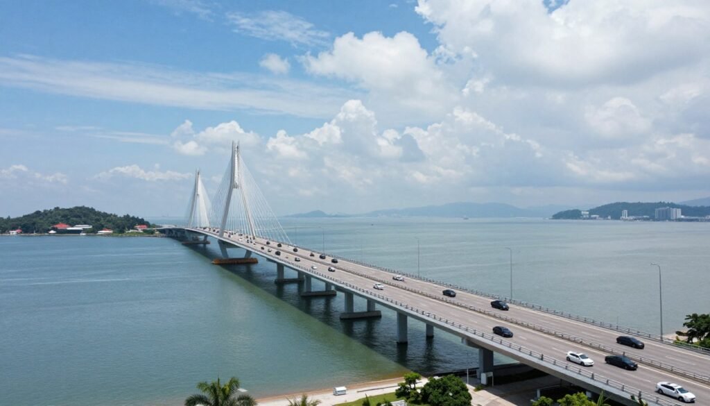 Penang Bridge connecting island to mainland Malaysia