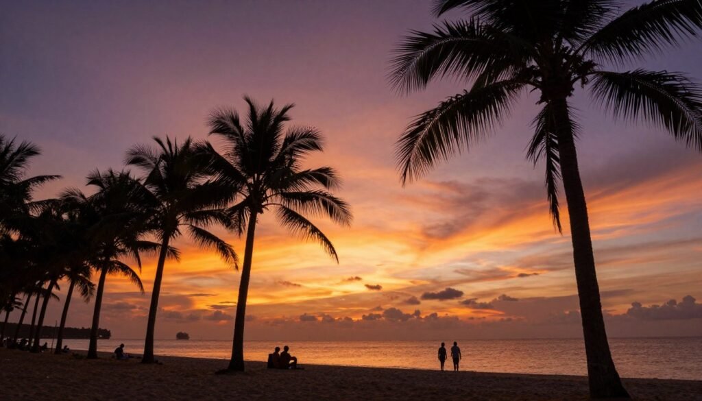 Perfect Phu Quoc sunset over the ocean with silhouettes
