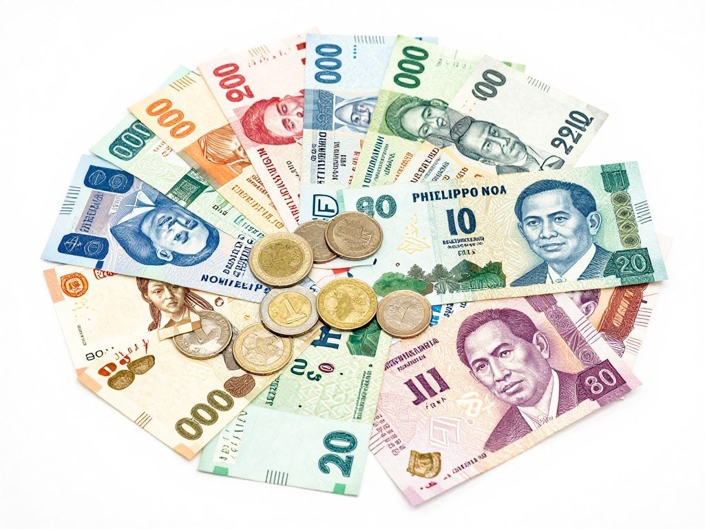 Philippine peso currency bills and coins