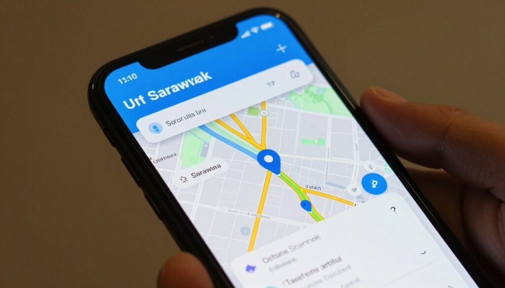 Phone showing map and travel apps