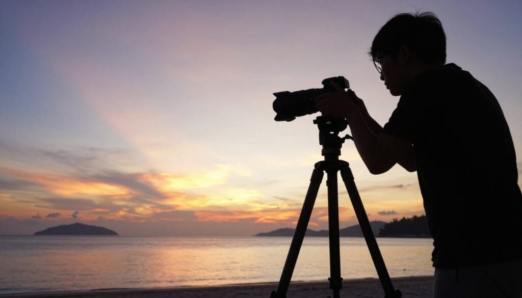 Photographer capturing sunset at Langkawi beach