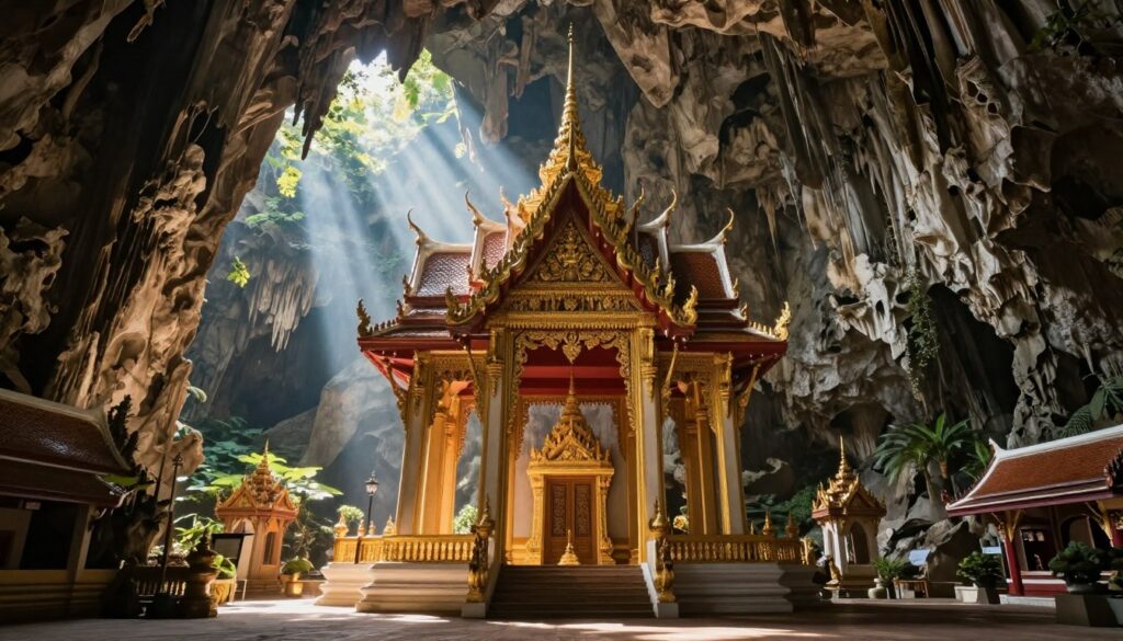 Phraya Nakhon Cave with royal pavilion illuminated by sunlight