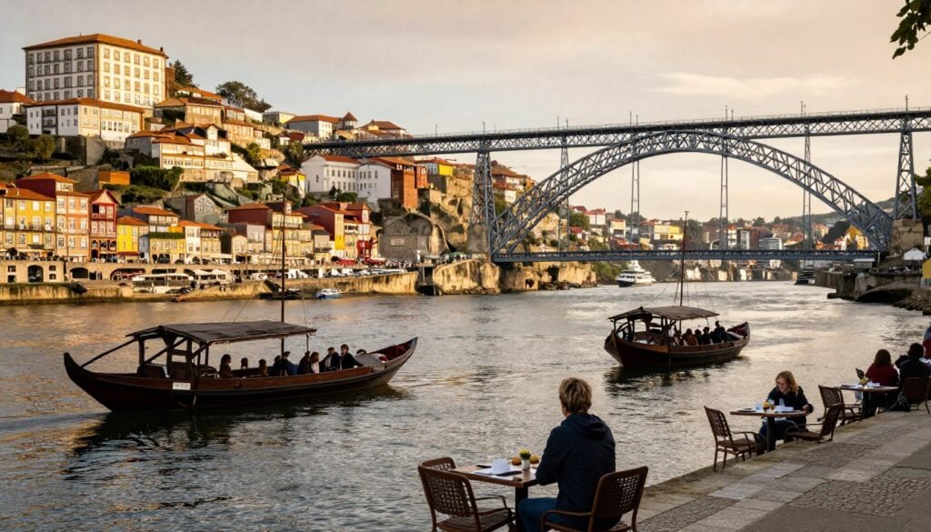 Porto riverside Ribeira district colorful buildings