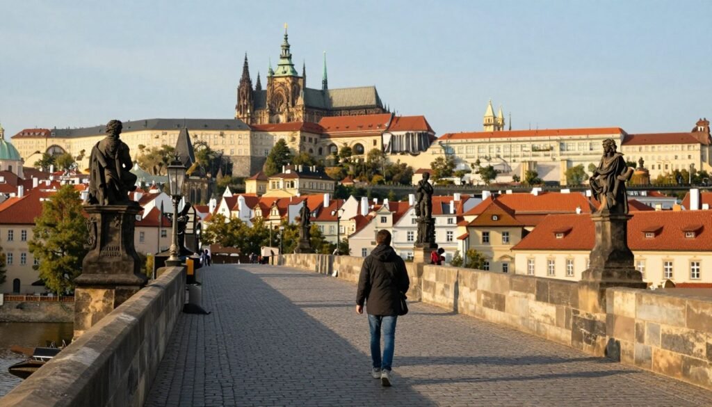 Prague Charles Bridge and castle view