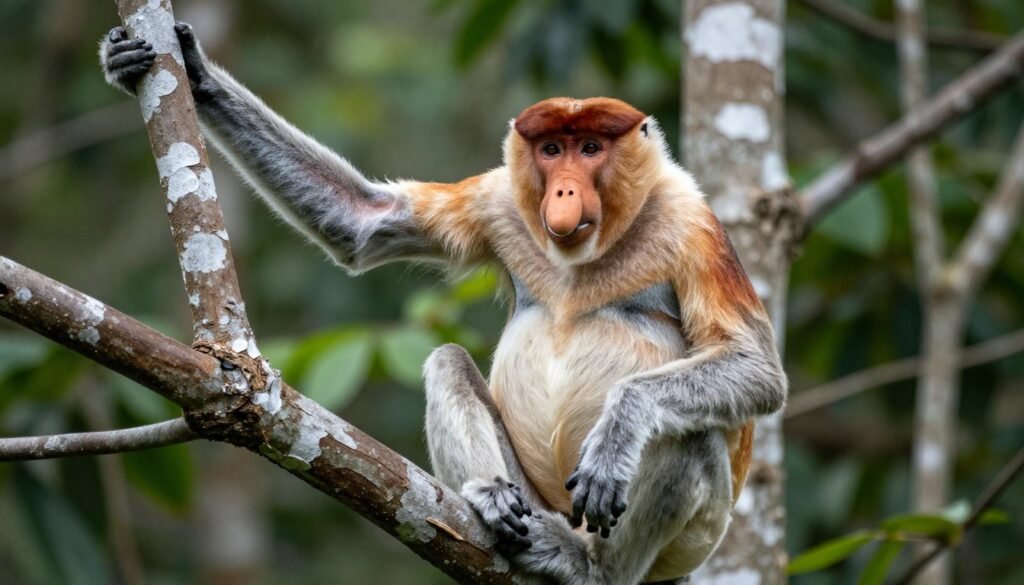 Proboscis monkey in tree at Bako National Park