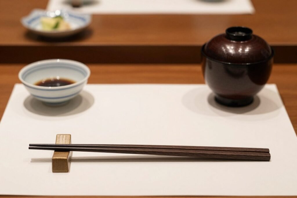 Proper chopstick placement on chopstick rest