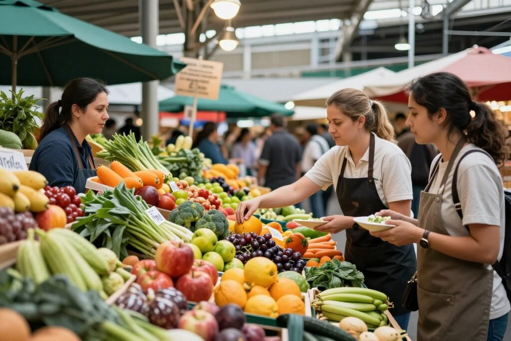 Queen Victoria Market fruit and vegetable stalls