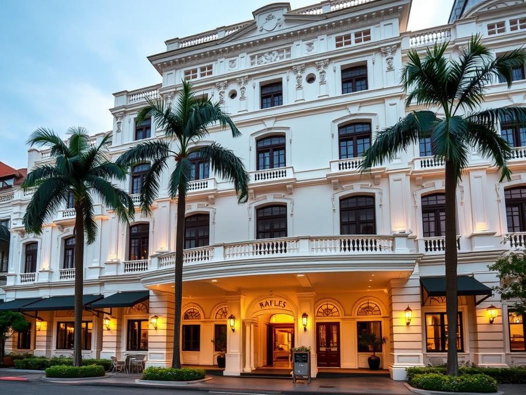 Raffles Hotel Singapore, a historic luxury hotel featured in Singapore travel guide