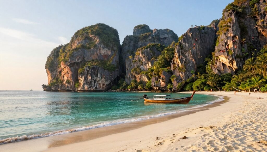 Railay Beach with towering limestone cliffs and turquoise waters