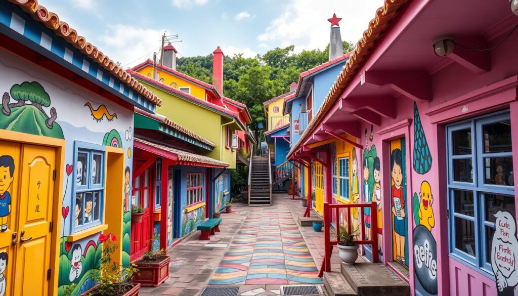 Rainbow Village in Taichung with colorful painted buildings and artwork