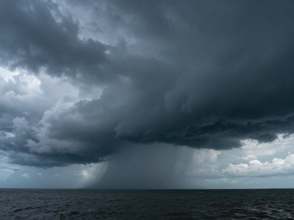 Rainy season tropical storm over Phu Quoc island