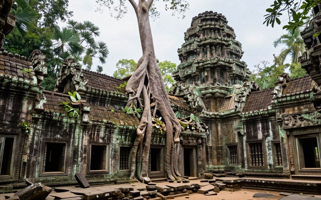 Remote Beng Mealea temple covered in jungle vegetation Remote Beng Mealea temple covered in jungle vegetation