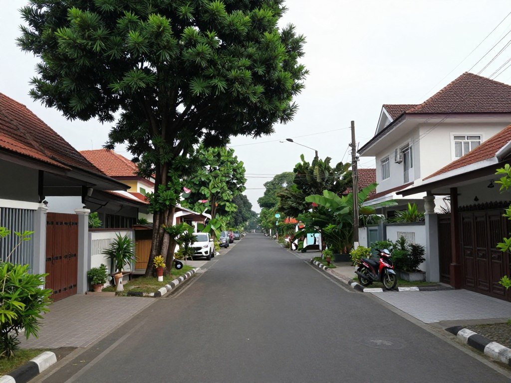 Residential street in Setiabudi area with houses and greenery