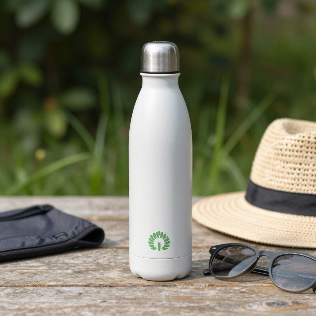 Reusable water bottle and eco-friendly travel items