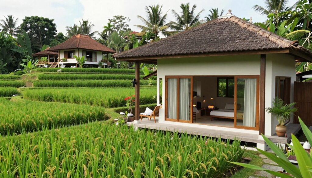 Rice field view from villa near Ubud