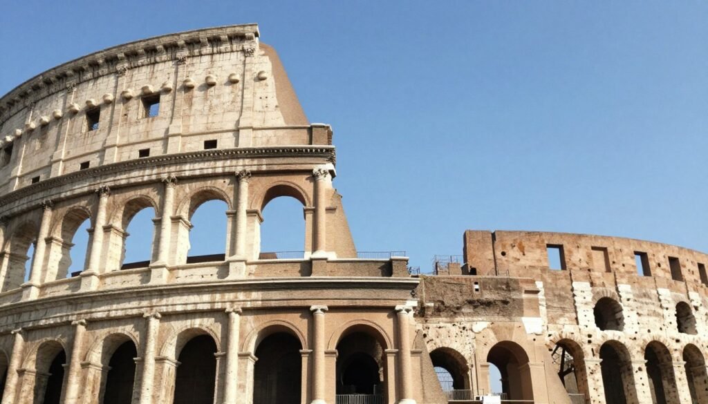 Roman Colosseum exterior showing architectural arches and ancient stone structure
