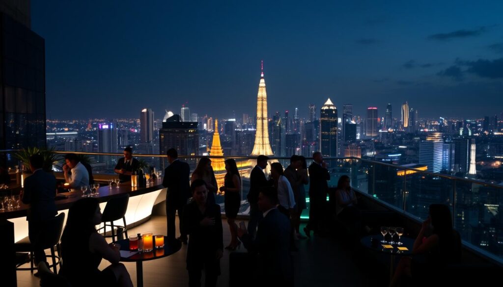 Rooftop bar in Bangkok with city skyline view at night - Complete travel guide to Bangkok