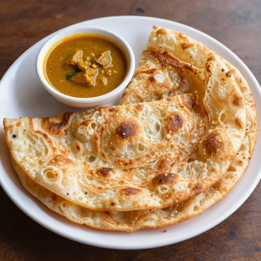 Roti canai flatbread with curry sauce