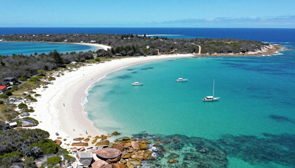 Rottnest Island aerial view showing turquoise bays and sandy beaches