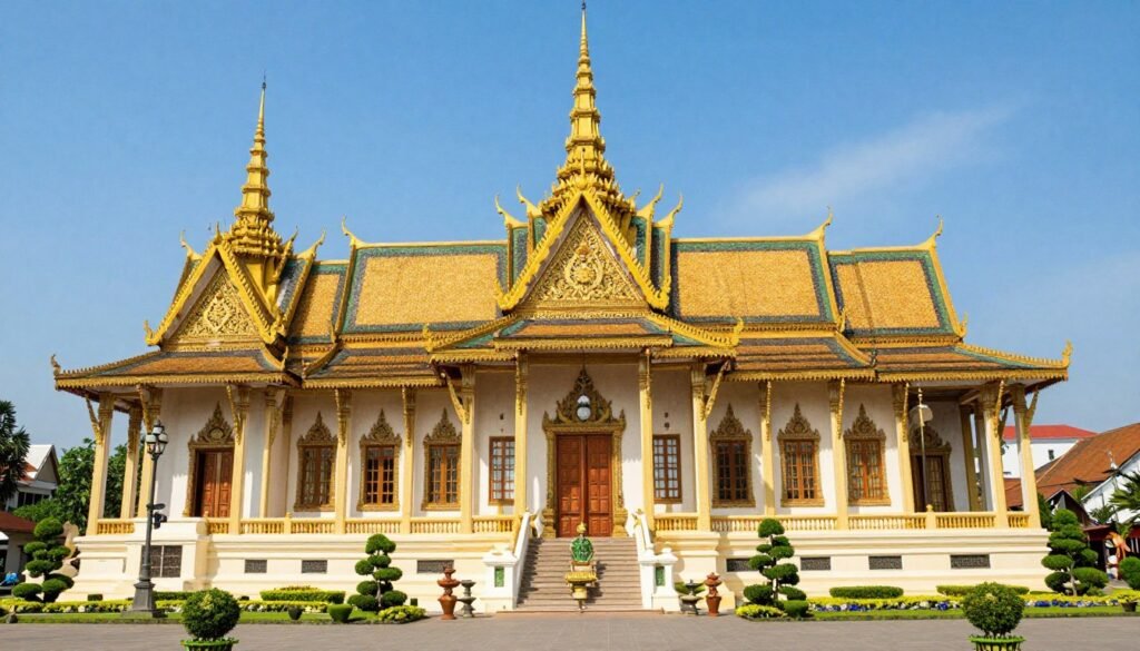 Royal Palace Phnom Penh with golden spires and ornate architecture