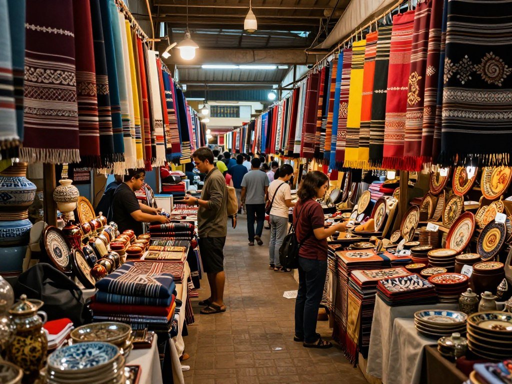 Russian Market Phnom Penh with colorful stalls and shoppers