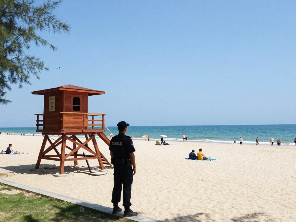 Safe beach environment with security presence on Phu Quoc