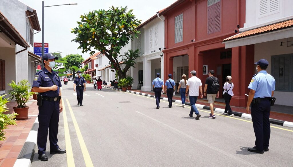 Safe tourist environment in Malacca showing security and clean streets