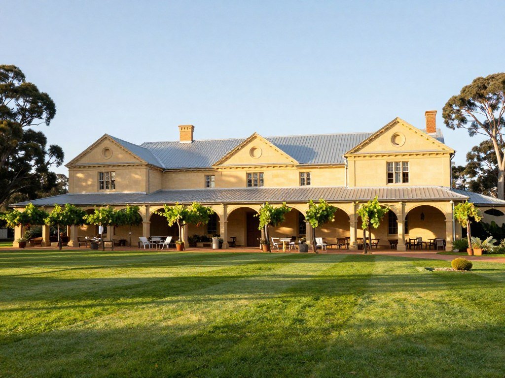 Sandalford Winery estate grounds with garden and historic building