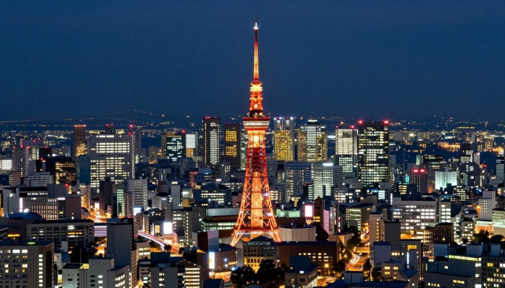Sapporo city skyline with TV tower at night