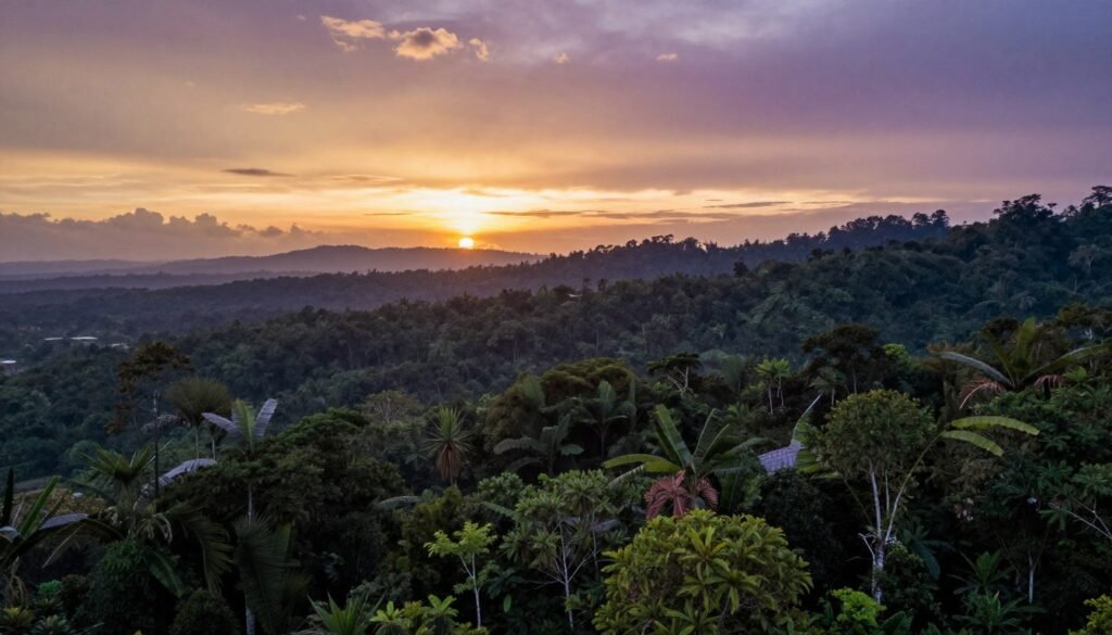 Sarawak sunset over rainforest canopy