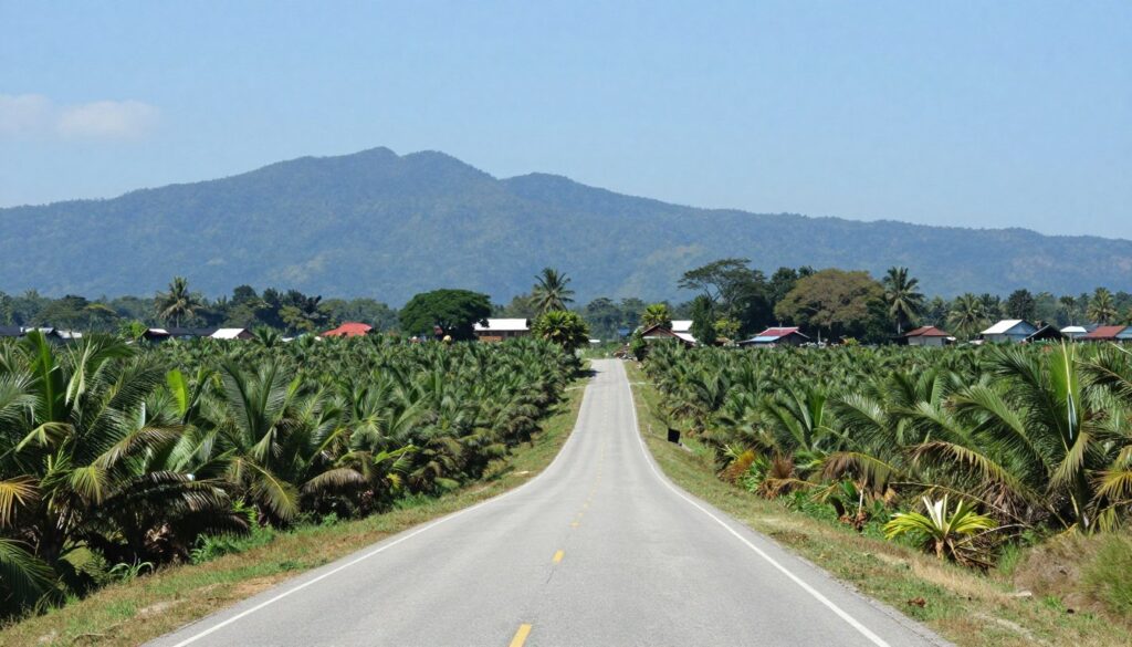 Scenic countryside road between Malacca and nearby attractions