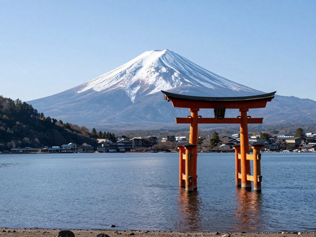 Scenic view of Mount Fuji from Hakone lake shore