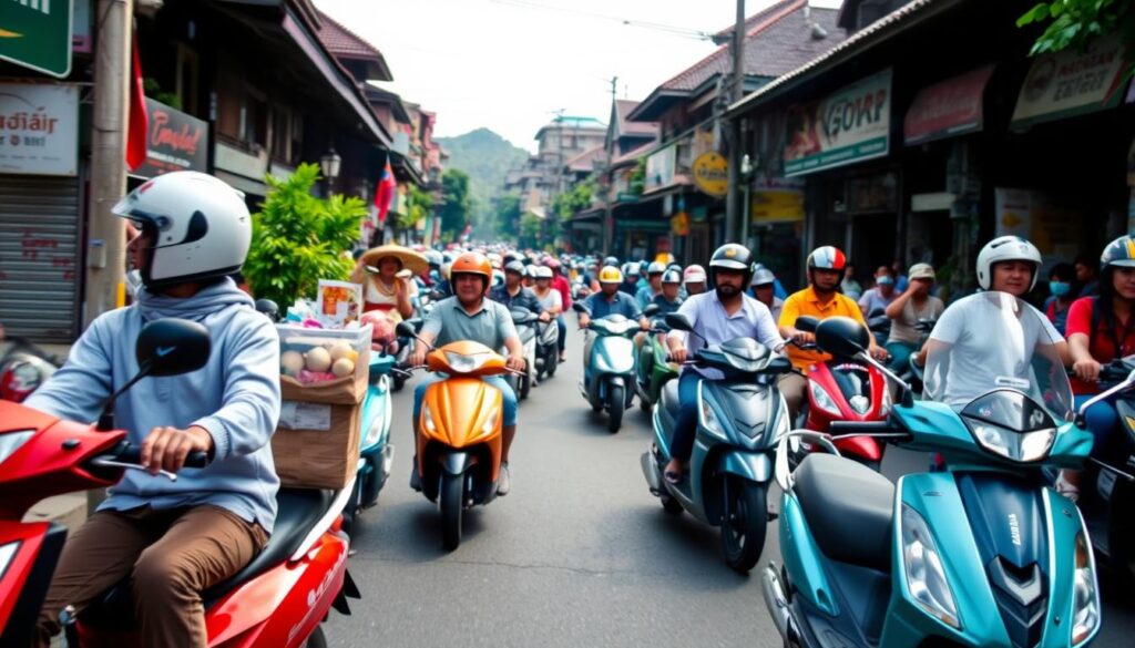 Scooters navigating through Bali traffic - Bali travel guide