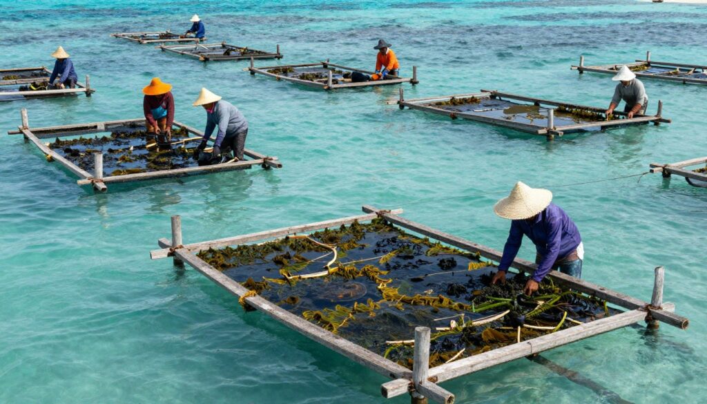 Seaweed farming in Nusa Lembongan lagoon