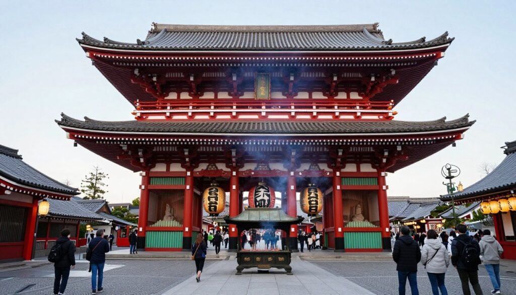 Senso-ji Temple in Asakusa with traditional architecture and visitors